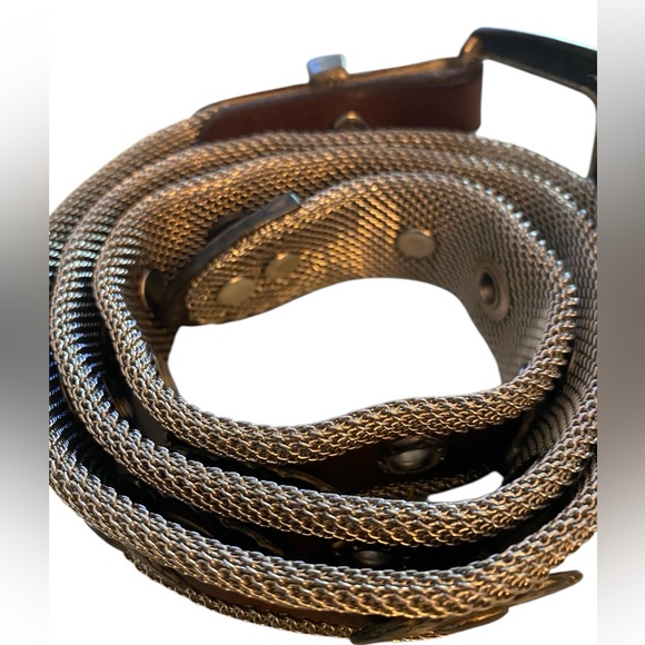 80s Vintage Sand Castle Leather & Mesh Belt (s/med) - Picture 2 of 12